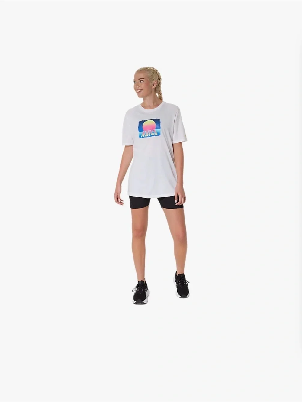 Asics White Short Sleeve Graphic Tee Oversized Unisex with Sunset Size 2XL - Picture 4 of 6